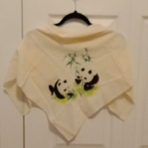 Vintage Playful Panda Cream Silk Scarf - Square